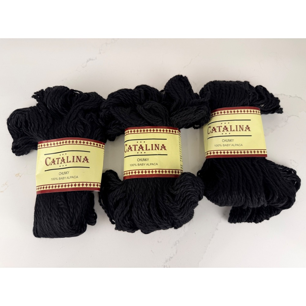Catalina Yarns Chunky 100% Baby Alpaca 3 Skeins 300g Black 102 Peru Soft Wool